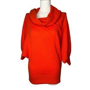 By Anthropologie Womens Cashmere Orange 3/4 Puff Sleeve Cowl neck Sweater Sze XS